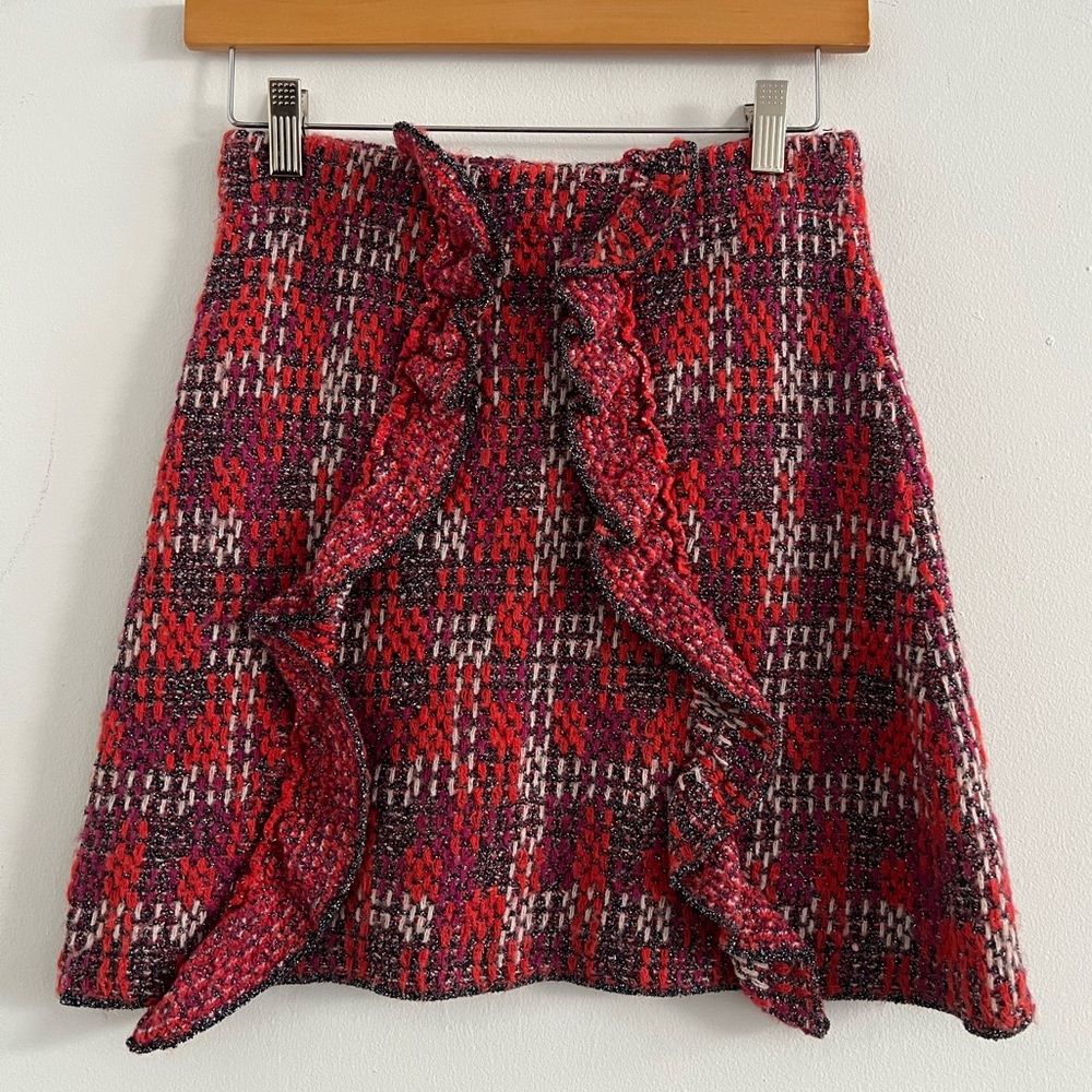 Plaid Tweed Ruffle A-Line Skirt